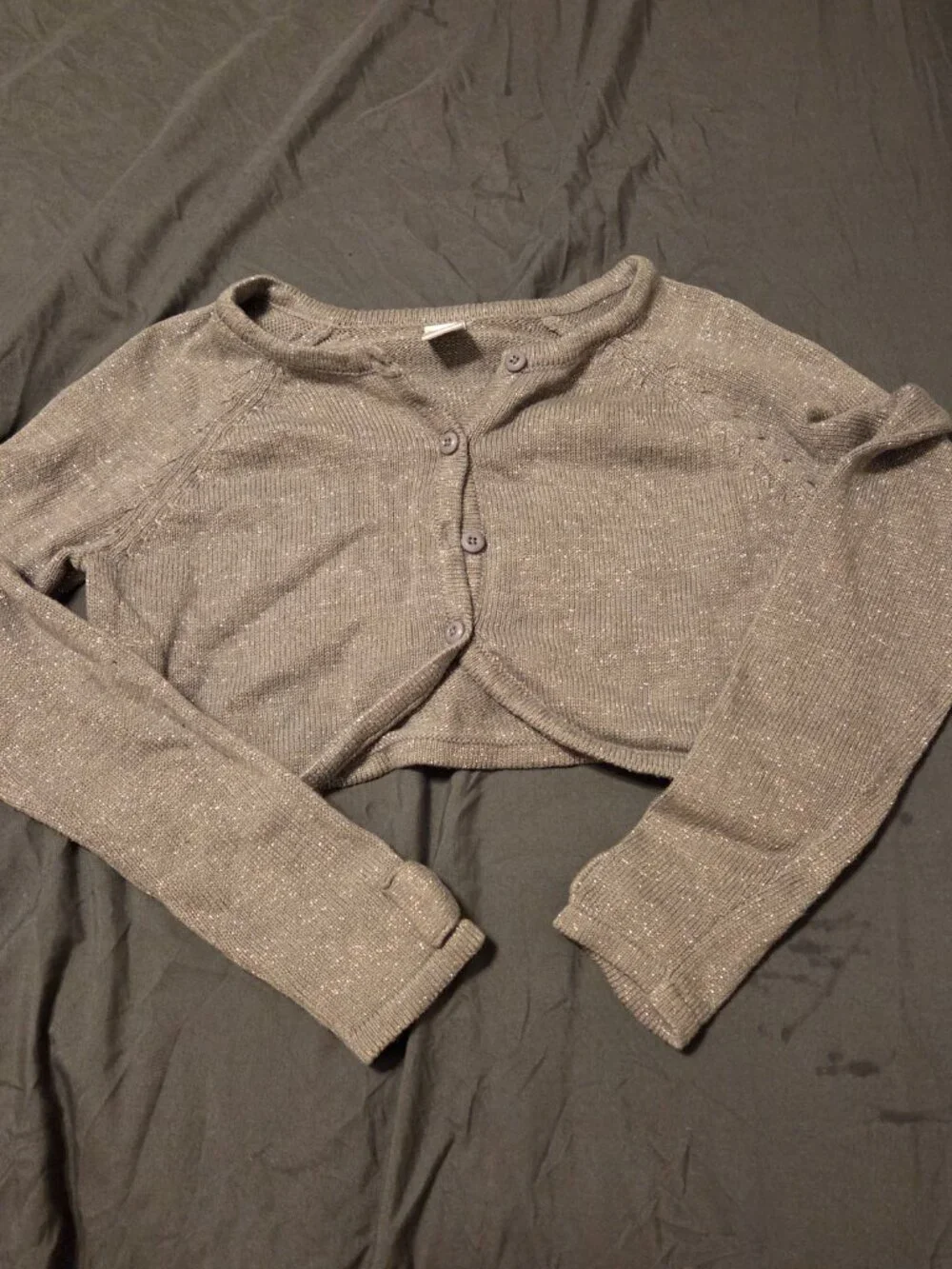 Gymboree Grey Cropped Cardigan Sweater Long Sleeve Button Front Girls Size 10-12